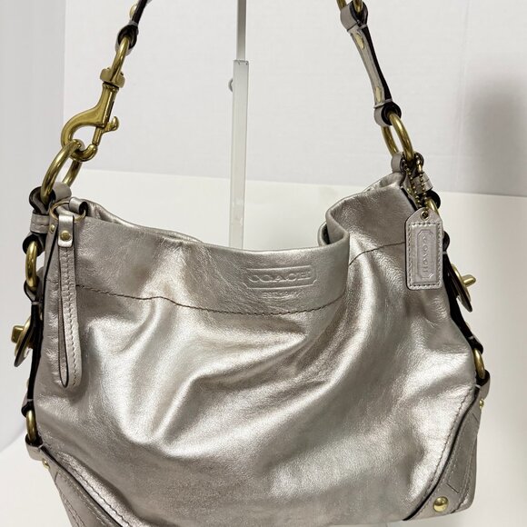 Coach Carly Shoulder Bag in shimmery silver and gold tone brass hardware - Picture 10 of 11